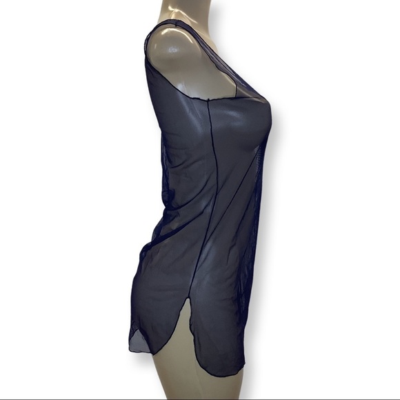 Zuliana Size Small Blue Mesh Sleeveless Dress With Side Slits. Made in USA New - Picture 3 of 4